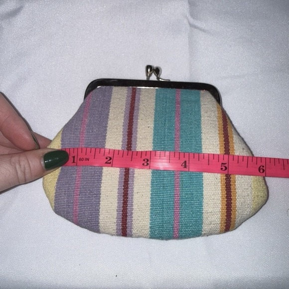 Anthropologie Multicolored Striped Small Kisslock Coin Pouch Wallet Bag Cotton - Picture 8 of 11